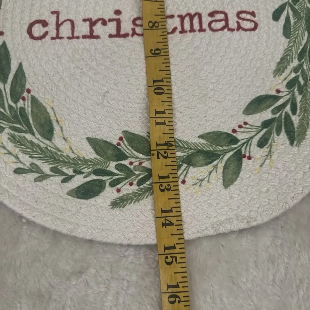 Farmhouse Woven Holiday Placemats Holly Berries Garland Cotton Merry Xmas 2